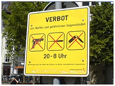 Das Schild für die Waffenverbotszone
